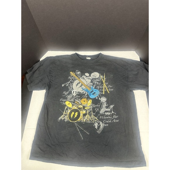 Delta Other - Mens Tee T Shirt Black‎ Large Rockin' Out ELECTRIC Turquoise GUITAR JAM*